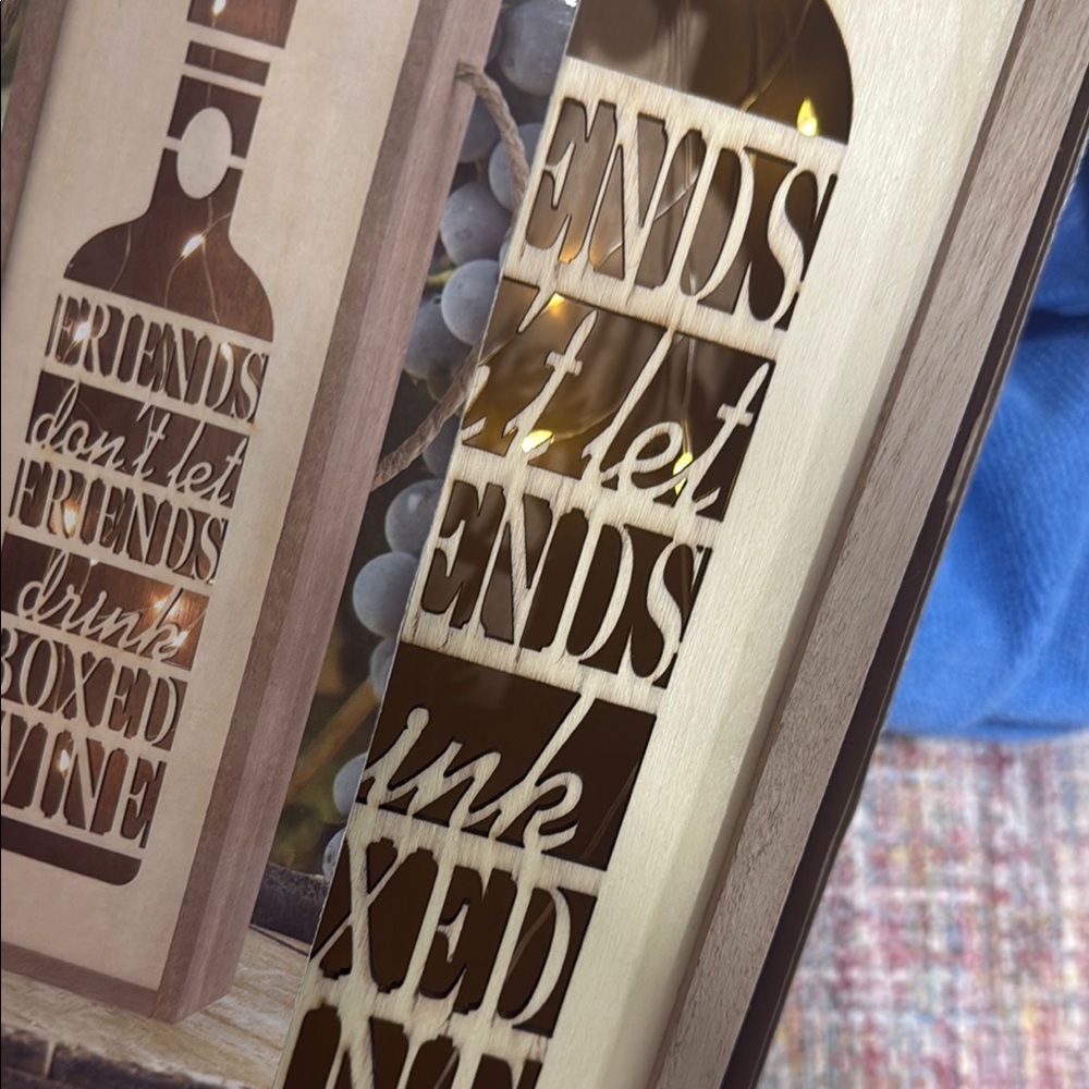 Wine Bottle wooden art with Inspirational Quote nwt lights - Picture 4 of 4